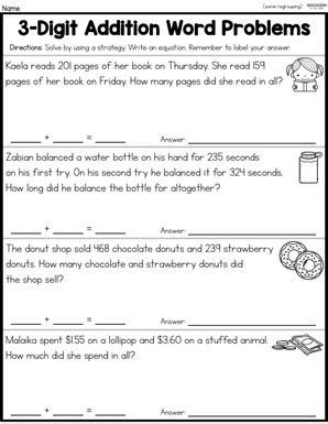3 digit addition word problems|Three.